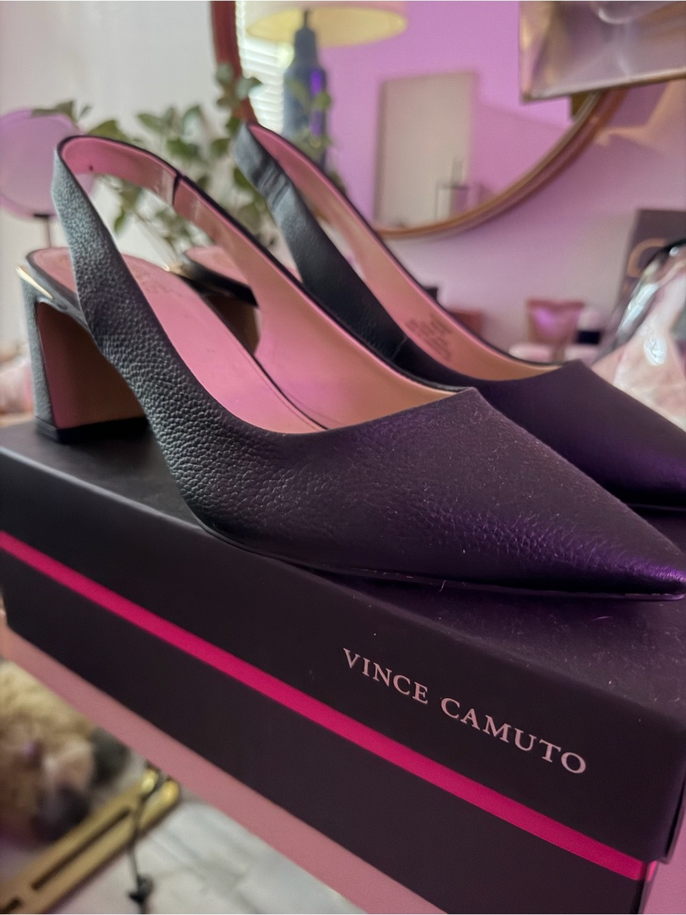 Vince Camuto Black Pointed Slingback Block Heel - Picture 3 of 4